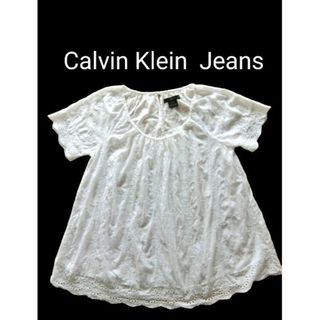 カルバンクライン(Calvin Klein)のCalvin Klein  Jeansカルバンクライン 白 総刺繍スモック(シャツ/ブラウス(半袖/袖なし))