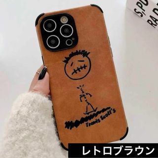 トラビススコット iPhone14ケース レザー リアル 高級スエード　RB(iPhoneケース)