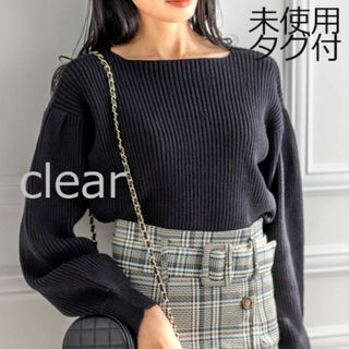 clear - 【未使用タグ付】クリア clear リブ ボートネック ニット ボリューム袖 黒