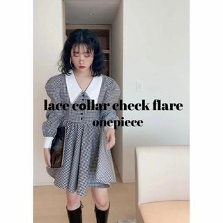 épine - épine lace collar check flare onepiece