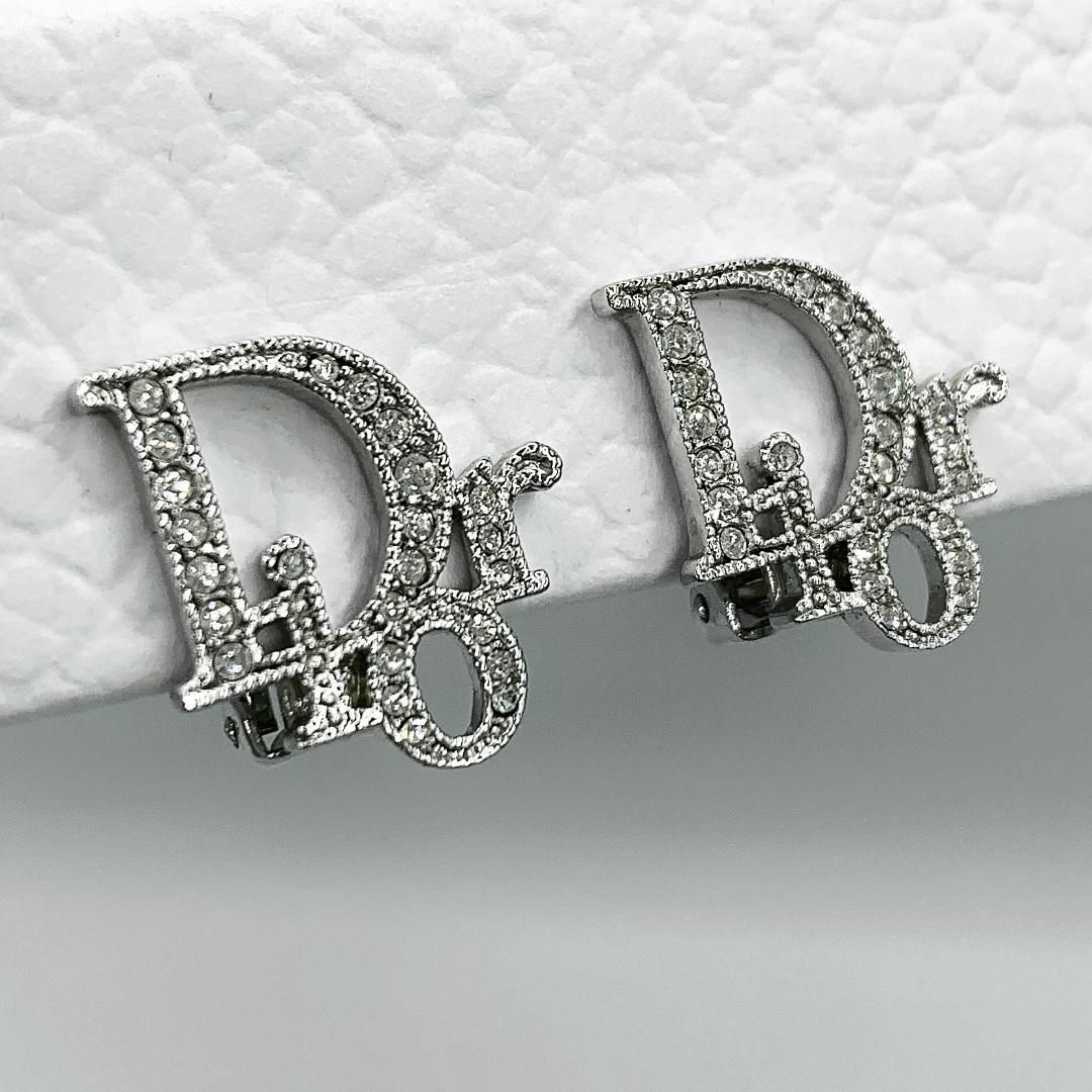 Christian Dior(クリスチャンディオール)のクリスチャンディオール イヤリング シルバー ラインストーン ロゴ ヴィンテージ レディースのアクセサリー(イヤリング)の商品写真
