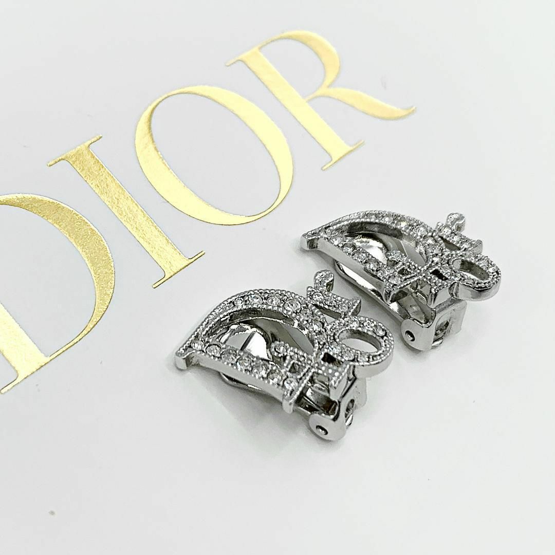 Christian Dior(クリスチャンディオール)のクリスチャンディオール イヤリング シルバー ラインストーン ロゴ ヴィンテージ レディースのアクセサリー(イヤリング)の商品写真