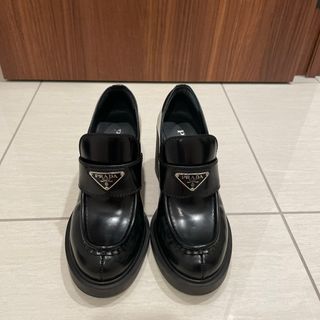 プラダ(PRADA)のプラダ チョコレート ブラッシュドレザー ハイヒールローファー(ローファー/革靴)