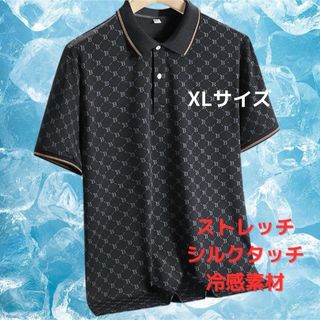 ●新品●半袖ポロシャツ ドット柄 XL<ブラック×ゴールド>カジュアル 黒×金(ポロシャツ)