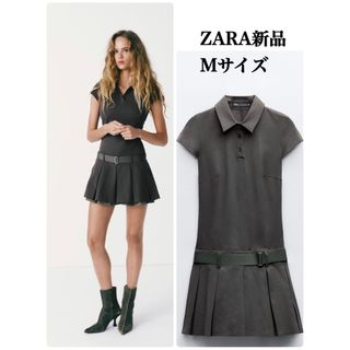 ザラ(ZARA)の1点のみ！完売品 ZARA ショートシャツワンピースボックスプリーツ Mサイズ(ミニワンピース)