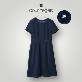 クレージュ(Courreges)の[良品] courreges クレージュ ワンピース リネン混 ネイビー 半袖 (ひざ丈ワンピース)