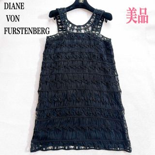 DIANE VON FURSTENBERG ワンピース ノースリーブ ブラック系(ミニワンピース)