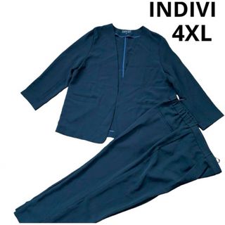 インディヴィ(INDIVI)のインディヴィ　セットアップ　ノーカラー　黒　4XL(ノーカラージャケット)