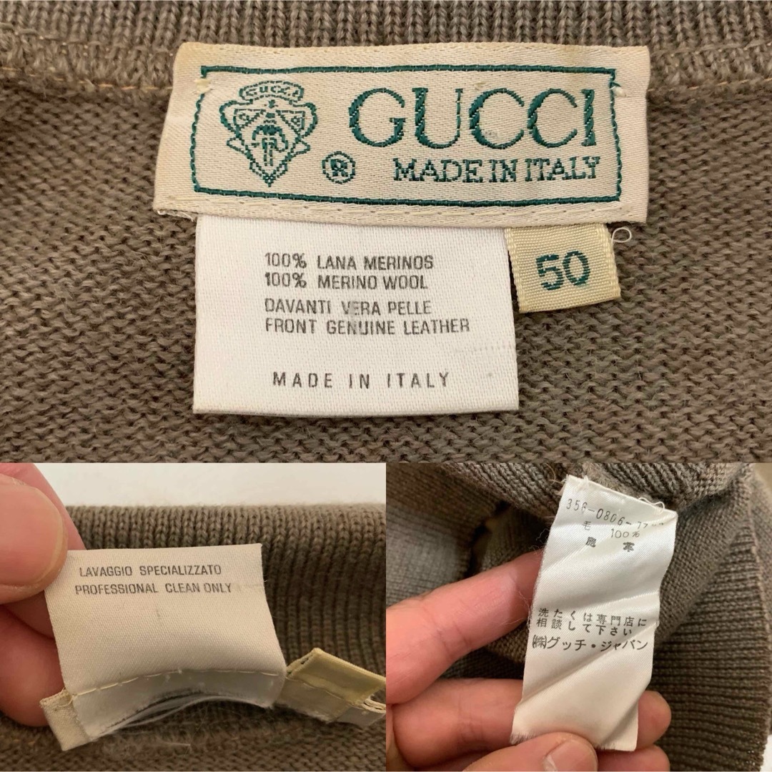 Gucci(グッチ)のOLD GUCCI オールドグッチ 80s イタリア製 スエードレザー切替ニット メンズのトップス(ニット/セーター)の商品写真