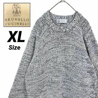 ブルネロクチネリ(BRUNELLO CUCINELLI)のXL★ブルネロクチネリ イタリア製 メンズ コットン 厚手ニットセーター グレー(ニット/セーター)