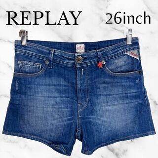 Replay - 美品✨【REPLAY】ショートデニムパンツ　ロゴ刺繍　ストレッチ素材　26インチ