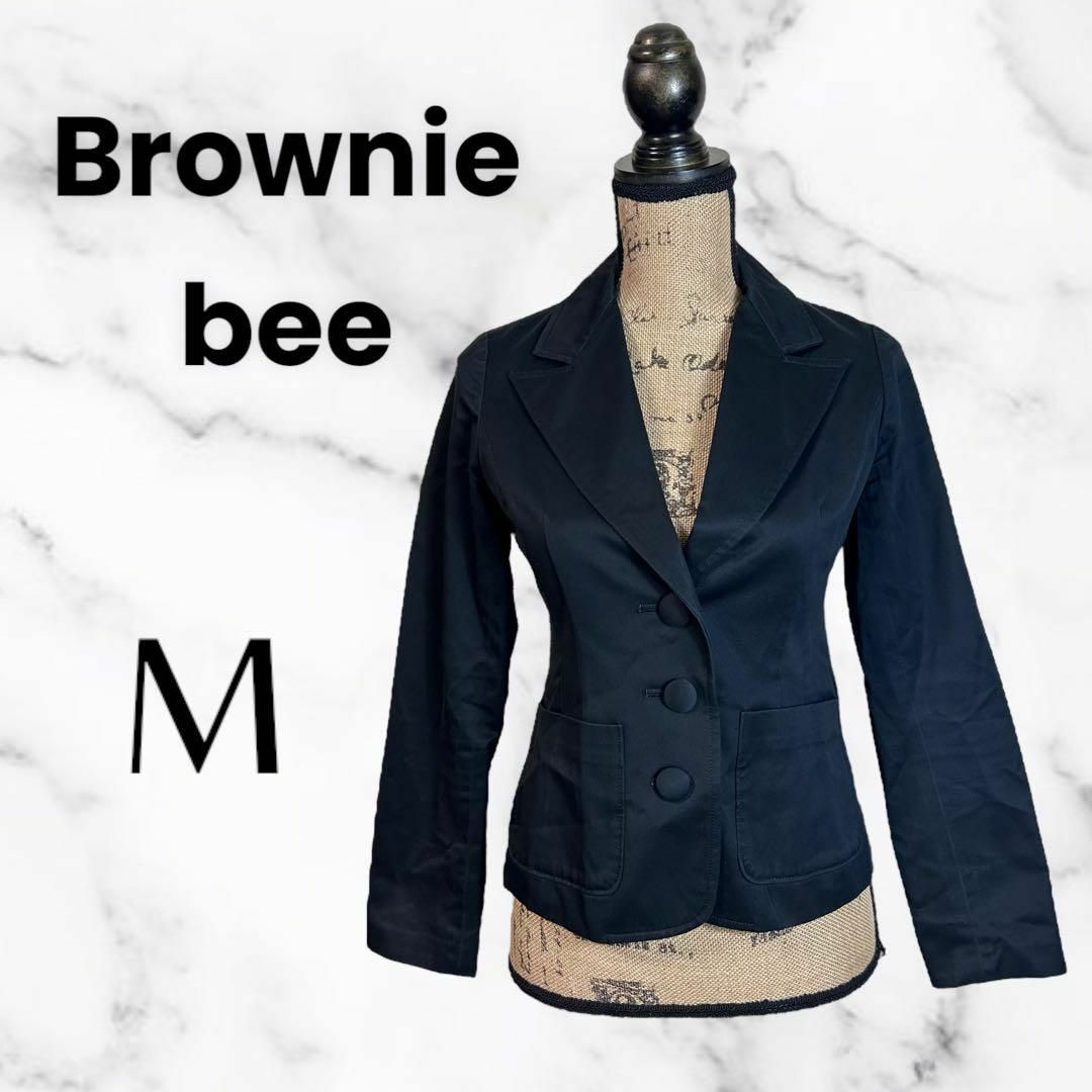 Brownie bee(ブラウニービー)の【Brownie bee】テーラードジャケット　コットン　日本製　ブラック　M レディースのジャケット/アウター(テーラードジャケット)の商品写真