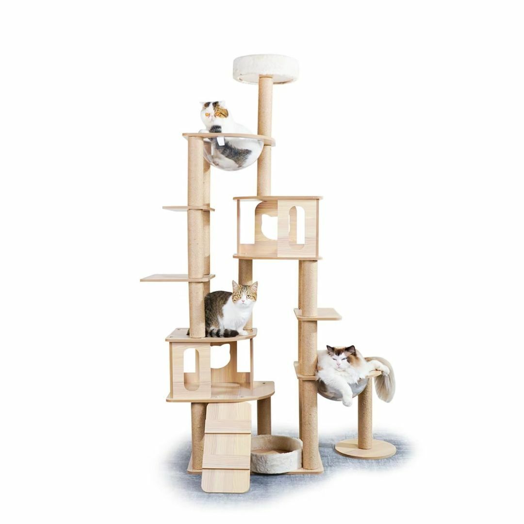 【色: L・185cm】キャットタワー 猫タワー 据え置き透明宇宙船ハンモック付猫