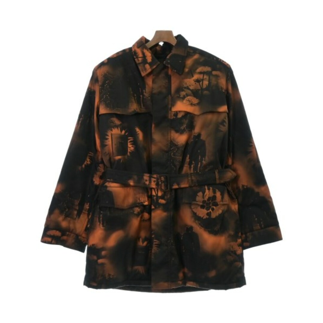 PRADA - PRADA プラダ コート M 黒xオレンジ(総柄) 【古着 PRADA - PRADA プラダ コート M 黒xオレンジ(総柄) 【古着