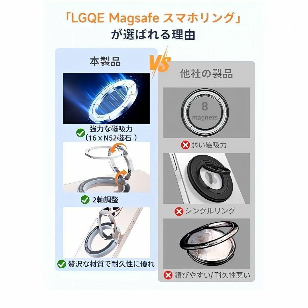 ブラック　スマホリング magsafe マグセーフ マグネットリング ホルダー スマホ/家電/カメラのスマホアクセサリー(その他)の商品写真