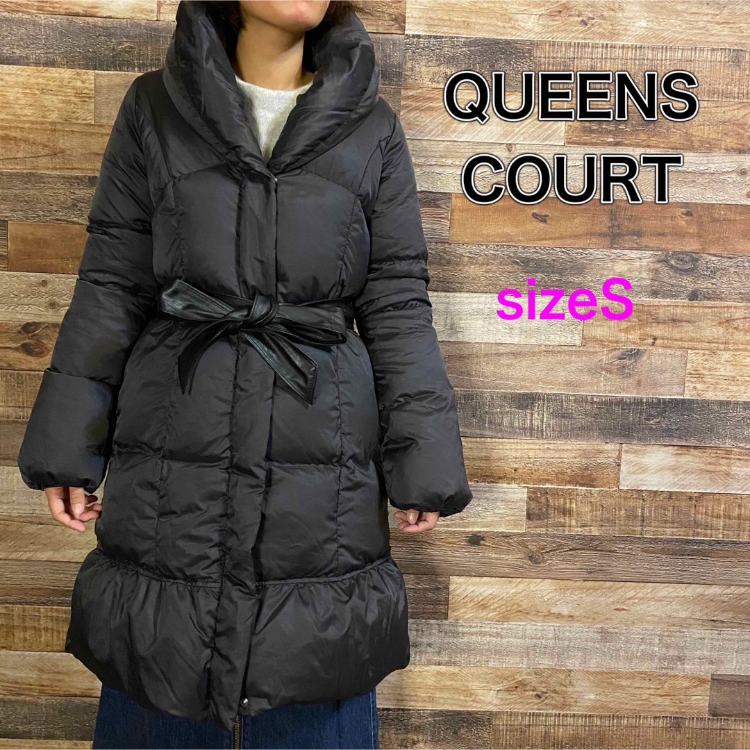 QUEENS COURT(クイーンズコート)のQUEENS COURT ロングダウンコート　Aライン　フレア　ブラック　S レディースのジャケット/アウター(ダウンコート)の商品写真