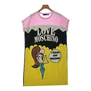 LOVE MOSCHINO ワンピース 40(M位) ピンクx黒x黄等 【古着】【中古】(ひざ丈ワンピース)