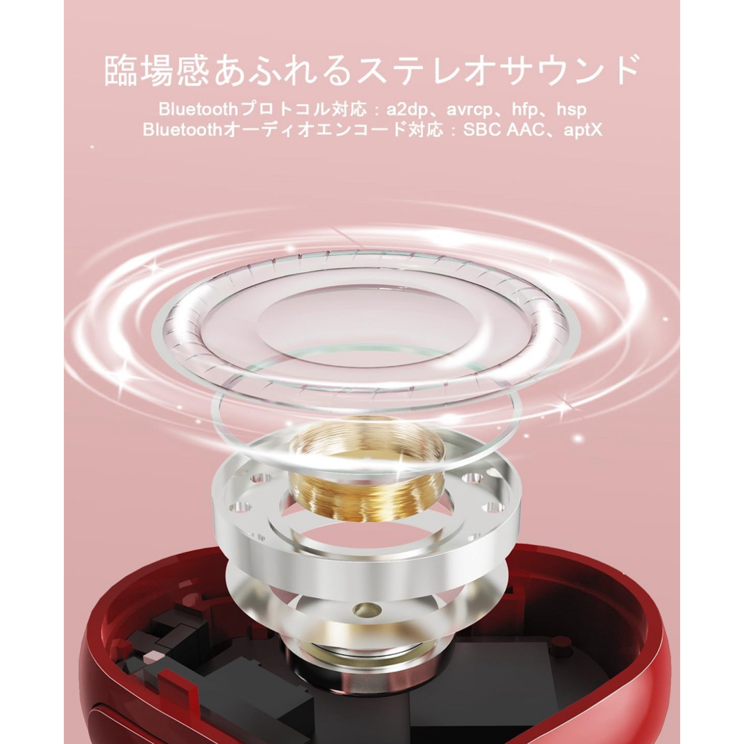 Bluetoothイヤホン 可愛い ハート　White ホワイト　白　Heart スマホ/家電/カメラのオーディオ機器(ヘッドフォン/イヤフォン)の商品写真