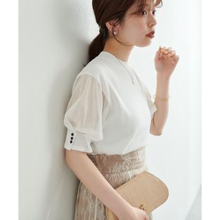 ナチュラルクチュール(natural couture)のnatural couture★周りと差のつく1着 袖シアーおしゃれ強撚ニット(カットソー(半袖/袖なし))