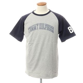 トミーヒルフィガー(TOMMY HILFIGER)の【中古】トミーヒルフィガー TOMMY HILFIGER コットン クルーネック 半袖Ｔシャツ グレーxダークネイビー【サイズM】【メンズ】(Tシャツ/カットソー(半袖/袖なし))