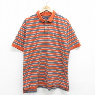 American Eagle - XL★古着 アメリカンイーグル American Eagle 半袖 ブランド ポロ シャツ メンズ 鹿の子 大きいサイズ コットン オレンジ他 ボーダー 24apr01 中古 トップス