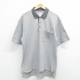 XL★古着 IZOD 半袖 ブランド ポロ シャツ メンズ ワンポイントロゴ コットン ベージュ他 カーキ ストライプ 24apr01 中古 トップス(ポロシャツ)