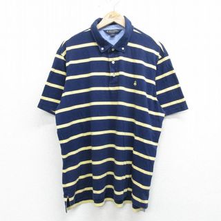 メンズポロシャツ紺色 ワンポイント無地Brooks Brothers サイズL XL☆古着 ブルックスブラザーズ BROOKS BROTHERS 半袖 ブランド