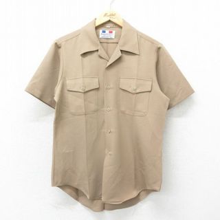 M★古着 半袖 ワーク シャツ メンズ 90年代 90s 開襟 オープンカラー USA製 ベージュ カーキ 24apr01 中古 トップス(シャツ)