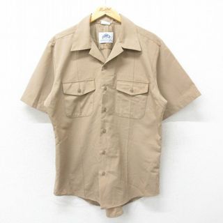 L★古着 半袖 ミリタリー シャツ メンズ 00年代 00s 開襟 オープンカラー USA製 ベージュ カーキ 24apr01 中古 トップス(シャツ)