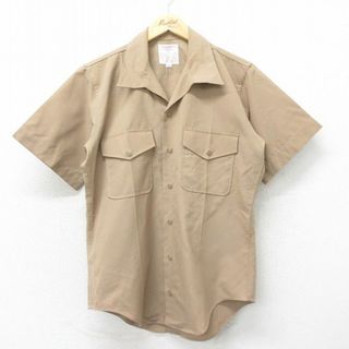 M★古着 半袖 ミリタリー シャツ メンズ 90年代 90s 開襟 オープンカラー USA製 ベージュ カーキ 24apr01 中古 トップス(シャツ)