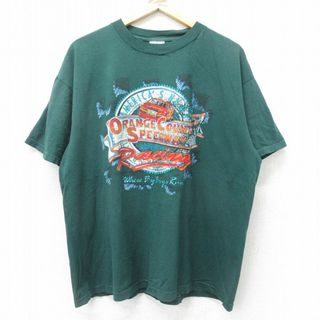 XL★古着 オニータONEITA 半袖 ビンテージ Tシャツ メンズ 90年代 90s レーシングカー オレンジカウンティスピードウェイ 大きいサイズ コットン クルーネック USA製 緑 グリーン 【spe】 24apr01 中古(Tシャツ/カットソー(半袖/袖なし))