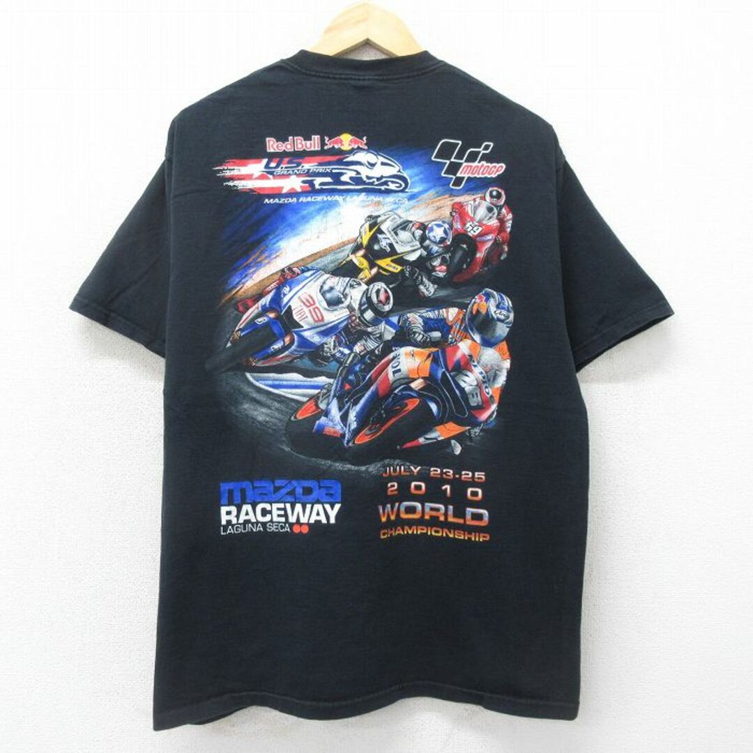 L★古着 半袖 Tシャツ メンズ マツダレースウェイ レッドブル バイク コットン クルーネック 黒 ブラック 24apr01 中古 メンズのトップス(Tシャツ/カットソー(半袖/袖なし))の商品写真