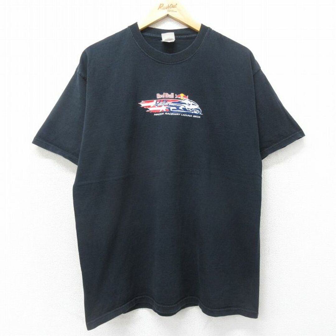 L★古着 半袖 Tシャツ メンズ マツダレースウェイ レッドブル バイク コットン クルーネック 黒 ブラック 24apr01 中古 メンズのトップス(Tシャツ/カットソー(半袖/袖なし))の商品写真