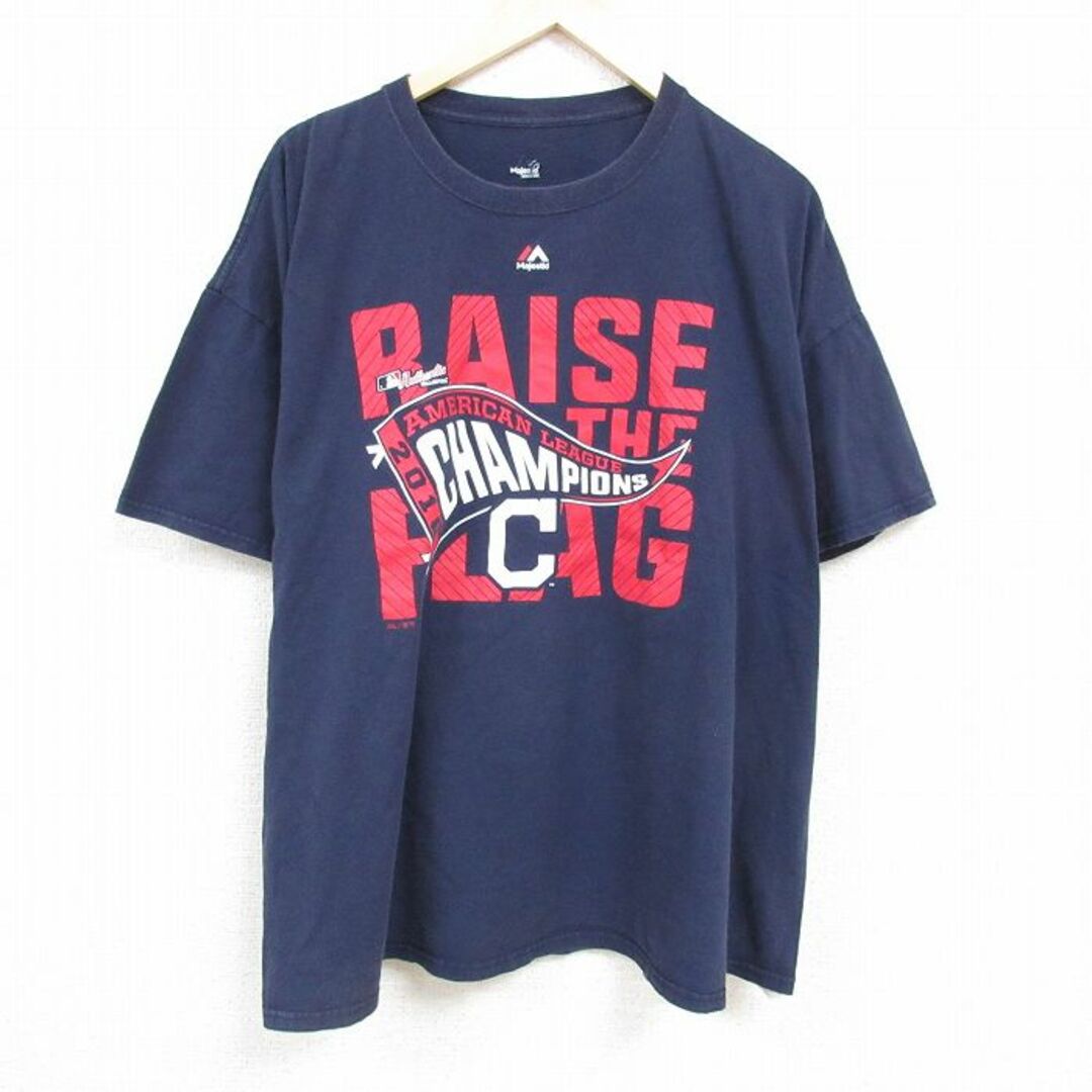 Majestic(マジェスティック)のXL★古着 マジェスティック 半袖 Tシャツ メンズ MLB 大きいサイズ クルーネック 紺 ネイビー メジャーリーグ ベースボール 野球 24apr01 中古 メンズのトップス(Tシャツ/カットソー(半袖/袖なし))の商品写真