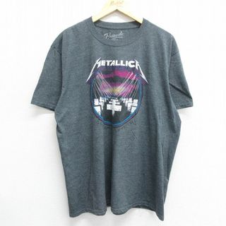 XL★古着 半袖 ロック バンド Tシャツ メンズ メタリカ 大きいサイズ クルーネック 濃グレー 霜降り 24apr01 中古(Tシャツ/カットソー(半袖/袖なし))