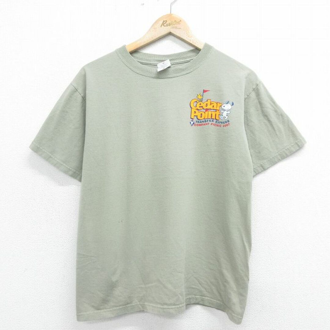 SNOOPY(スヌーピー)のL★古着 半袖 ビンテージ Tシャツ メンズ 00年代 00s スヌーピー SNOOPY ウッドストック コットン クルーネック 薄緑 グリーン 24apr01 中古 メンズのトップス(Tシャツ/カットソー(半袖/袖なし))の商品写真