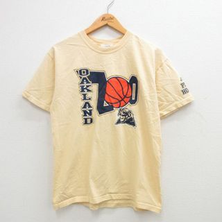 アディダス(adidas)のM★古着 アディダス adidas 半袖 ビンテージ Tシャツ メンズ 90年代 90s オークランド バスケットボール コットン クルーネック 薄黄 イエロー 24apr01 中古(Tシャツ/カットソー(半袖/袖なし))