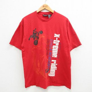 XL★古着 no baundaries 半袖 ビンテージ Tシャツ メンズ 00年代 00s サイクル 自転車 コットン クルーネック 赤 レッド 24apr01 中古(Tシャツ/カットソー(半袖/袖なし))