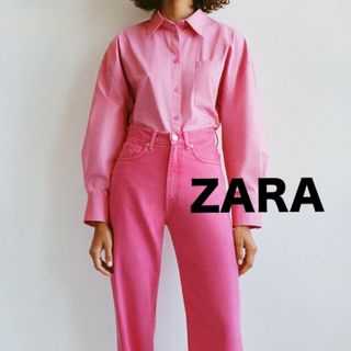 ザラ(ZARA)のZARA ザラ ピンク 長袖 シャツ 襟付き ブラウス Mサイズ(シャツ/ブラウス(長袖/七分))