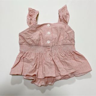 プティマイン(petit main)の【プティマイン】ピンクチェックビスチェ フリル女の子 レイヤード 春服 夏服80(シャツ/カットソー)