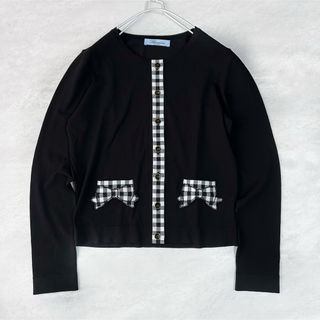 ブルマリン(Blumarine)の【ブルマリン】美品 ギンガムチェックリボンカーディガン イタリア製(カーディガン)