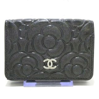 シャネル(CHANEL)のCHANEL(シャネル) 3つ折り財布美品  カメリア ダークグレー シルバー金具 レザー(財布)