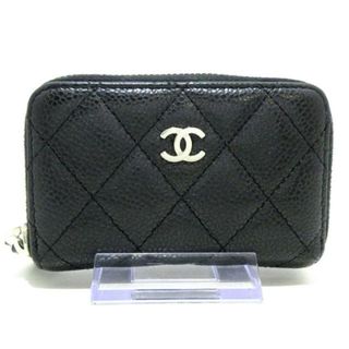 シャネル(CHANEL)のCHANEL(シャネル) コインケース マトラッセ 黒 シルバー金具/ラウンドファスナー キャビアスキン(コインケース)