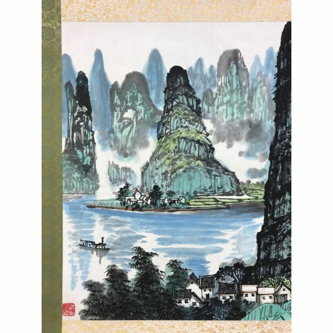J ていたし 【真作】作者不詳/漓江桂林山水図/掛軸☆宝船☆S‐340 J ていたし 【真作】作者不詳/漓江桂林山水図/掛軸☆宝船☆S‐340