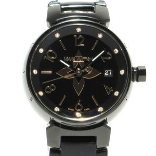 LOUIS VUITTON - LOUIS VUITTON(ヴィトン) 腕時計美品  タンブールオールブラックPM QA047 レディース SS×モノグラムヴェルニベルト/12Pダイヤインデックス 黒