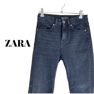 ザラ(ZARA)のZARA ブラック デニム 切りっぱなし クロップド ストレート ジーンズ ザラ(デニム/ジーンズ)