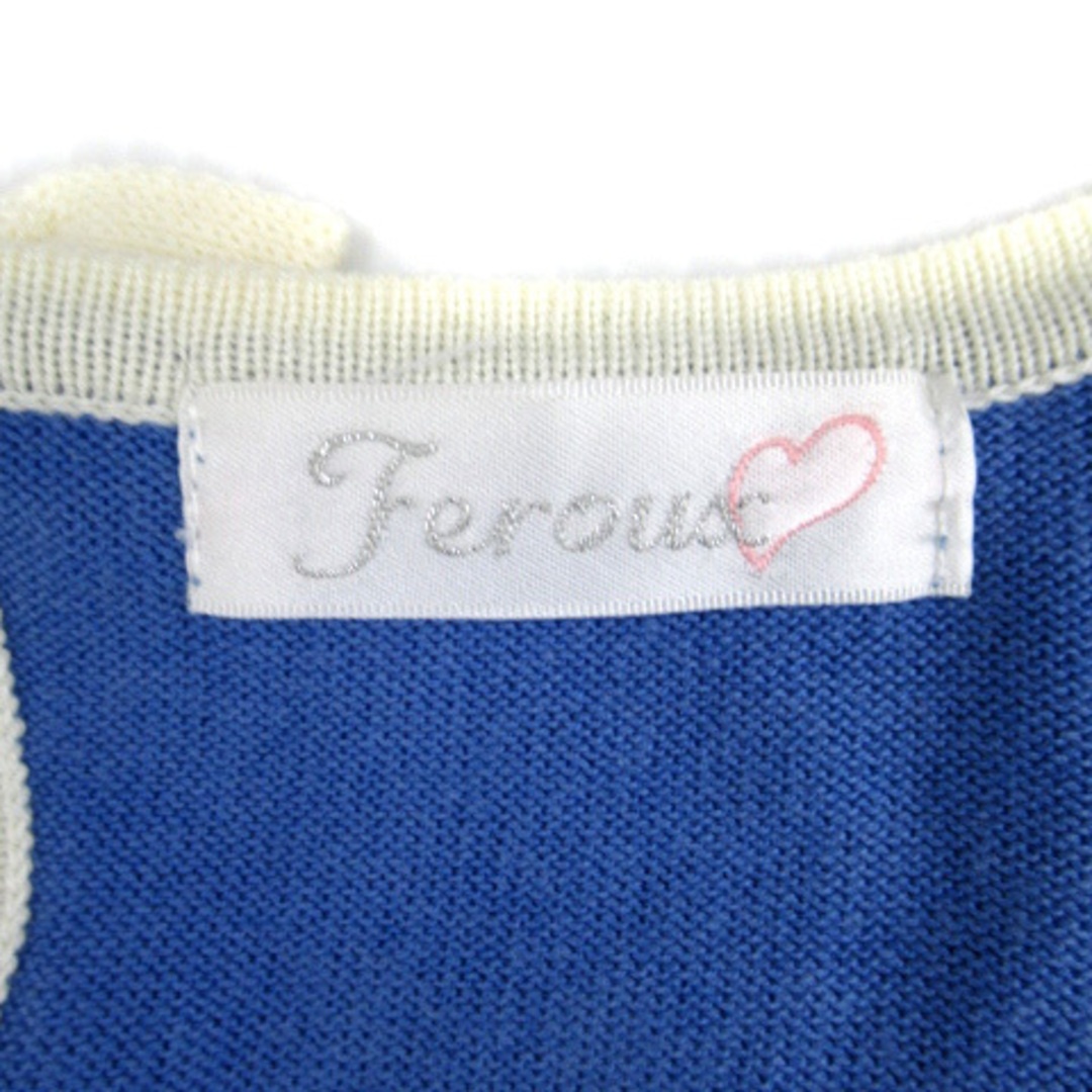 Feroux(フェルゥ)のフェルゥ ニット カットソー スクエアネック リボン 2 青 ■MO レディースのトップス(ニット/セーター)の商品写真
