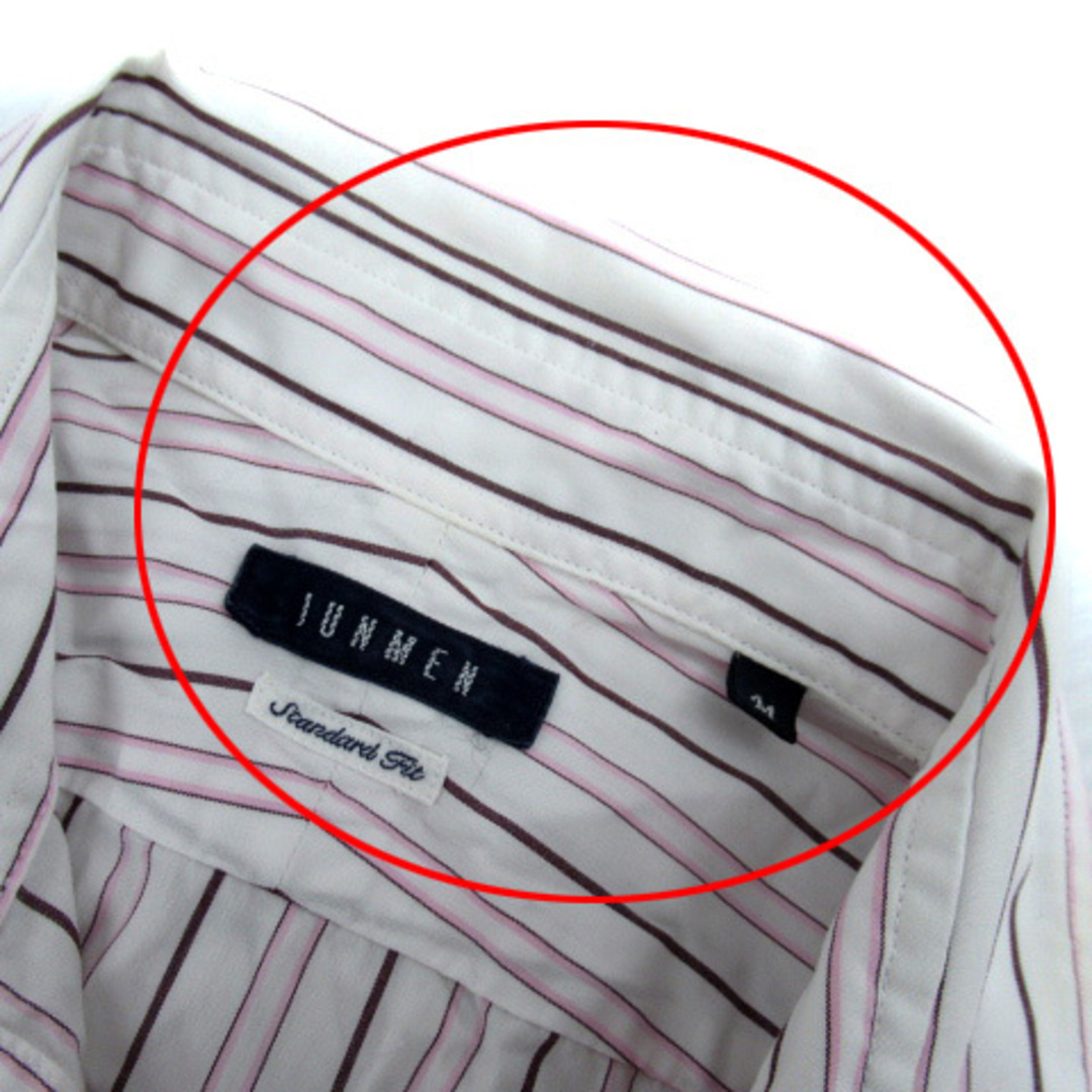 JUNMEN(ジュンメン)のジュンメン カジュアルシャツ 半袖 ストライプ柄 M 白 ピンク 茶 /SY18 メンズのトップス(シャツ)の商品写真