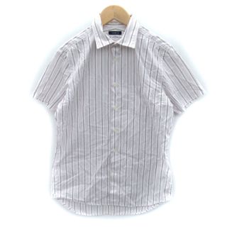 ジュンメン(JUNMEN)のジュンメン カジュアルシャツ 半袖 ストライプ柄 M 白 ピンク 茶 /SY18(シャツ)
