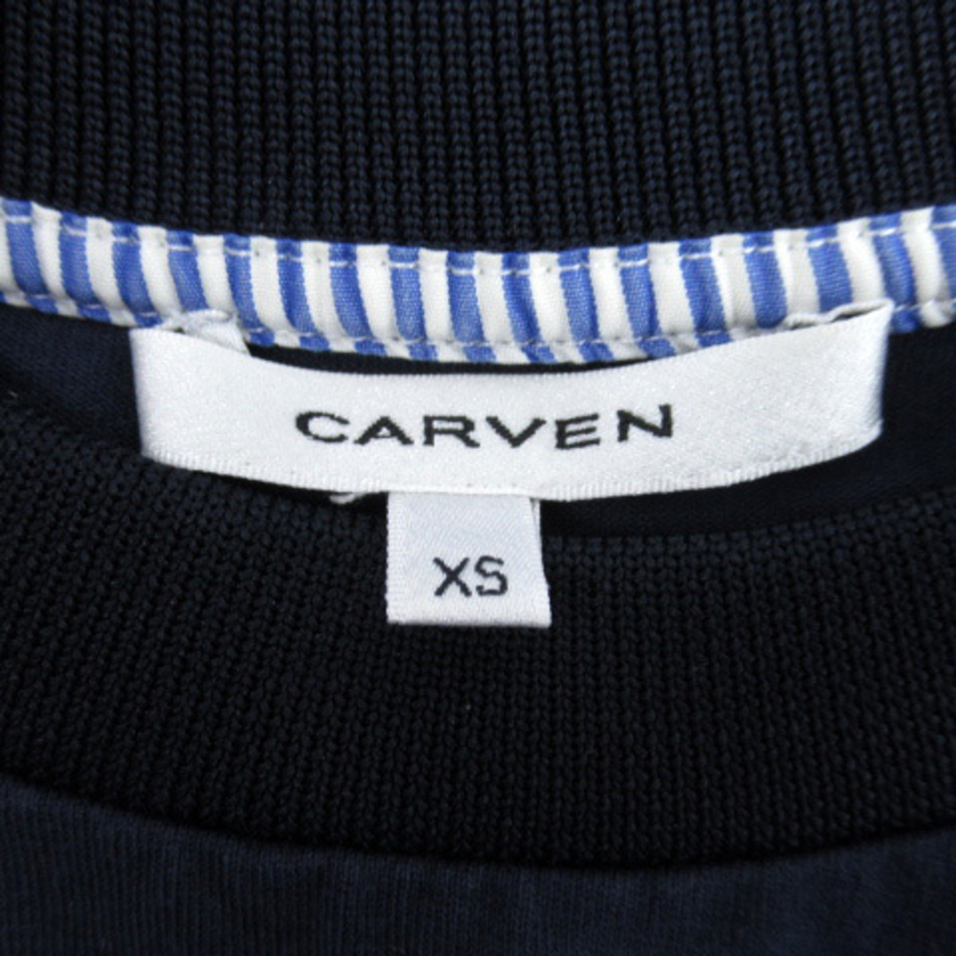 CARVEN(カルヴェン)のカルヴェン カットソー レイヤード風 半袖 ストライプ柄 XS 紺 白 青 レディースのトップス(カットソー(半袖/袖なし))の商品写真